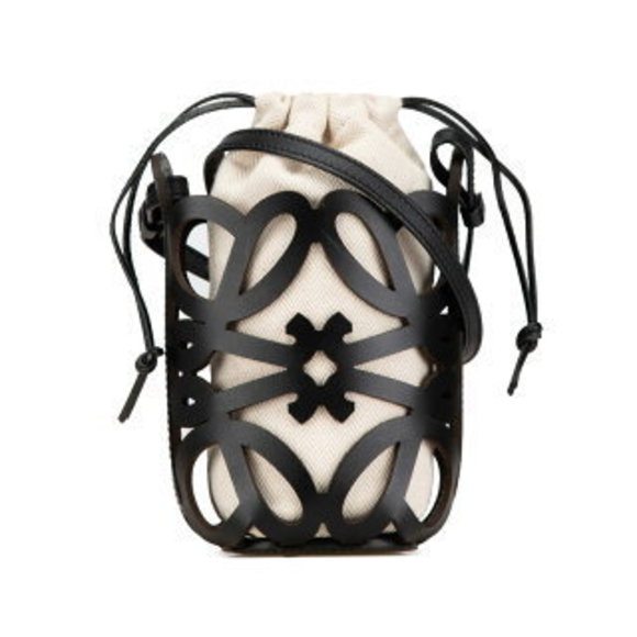 Loewe Handbags - Loewe Anagram Cutout Pocket Crossbody Shoulder Bag Black Leather Canvas
